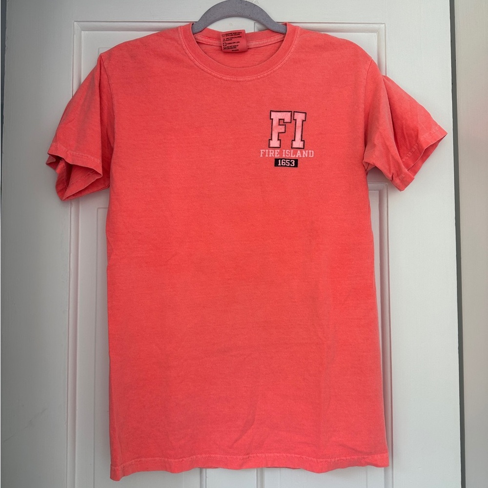 Fire Island 1653 Comfort Colors Tourist Souvenir Orange Pink Short Sleeve Size S